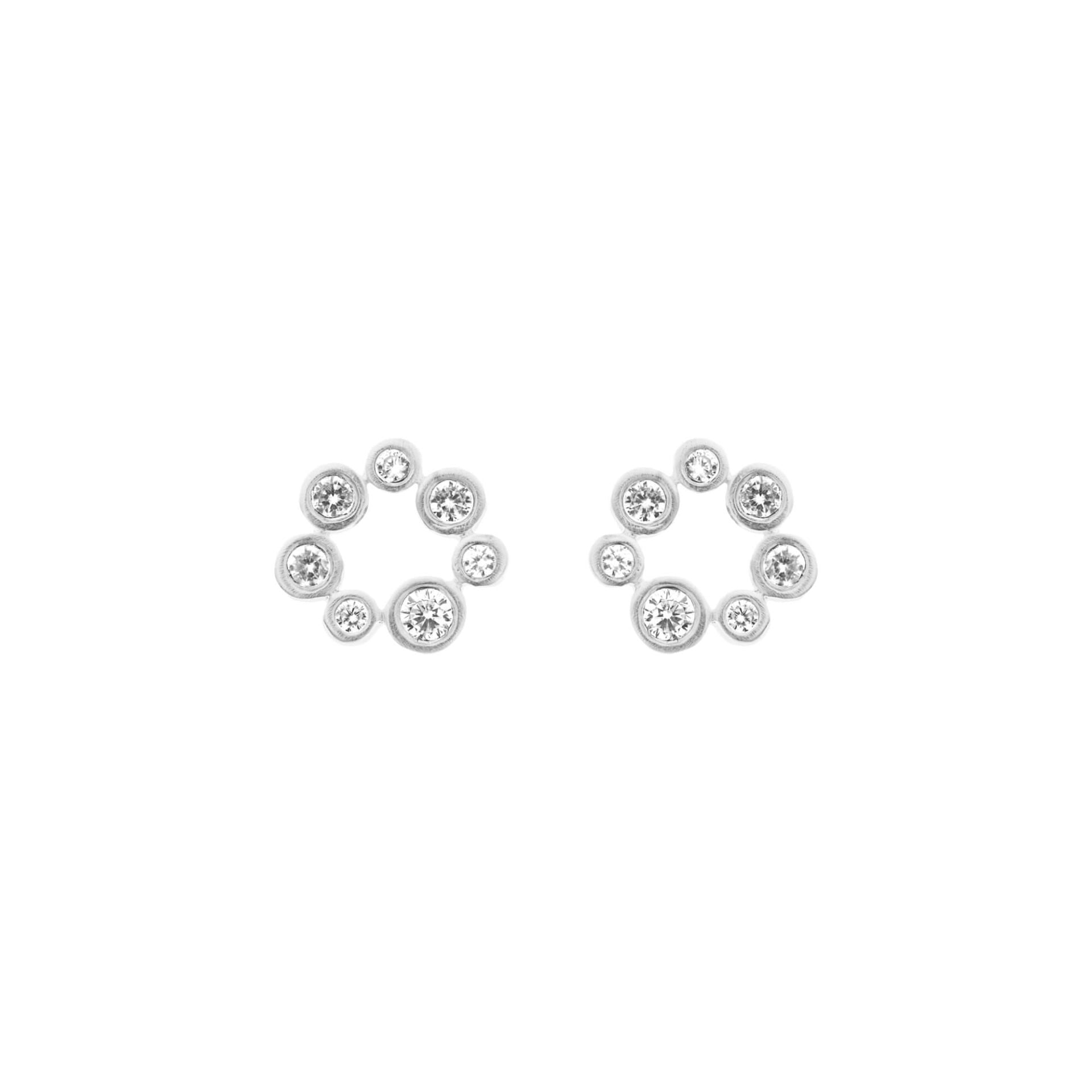 Silver stud earrings with sparkling clear stones in circular design