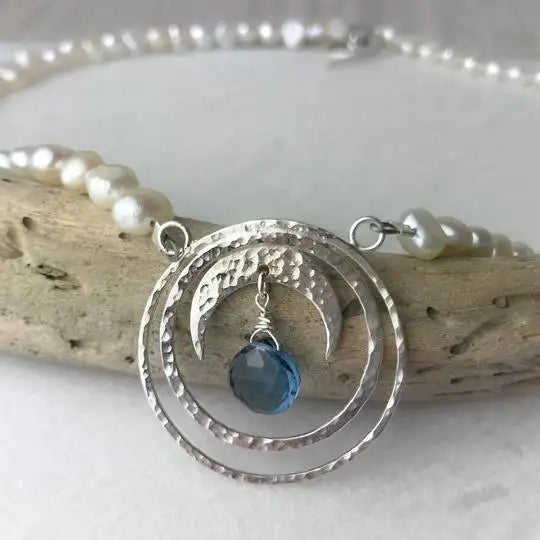 Blue Topaz Crescent Moon Necklace - The Nancy Smillie Shop - Art, Jewellery & Designer Gifts Glasgow