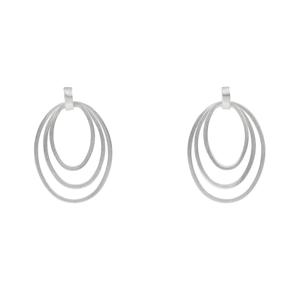 Silver Oval Earrings with three concentric matte oval hoops