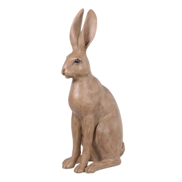 Detailed tan resin sitting hare figurine with lifelike posture
