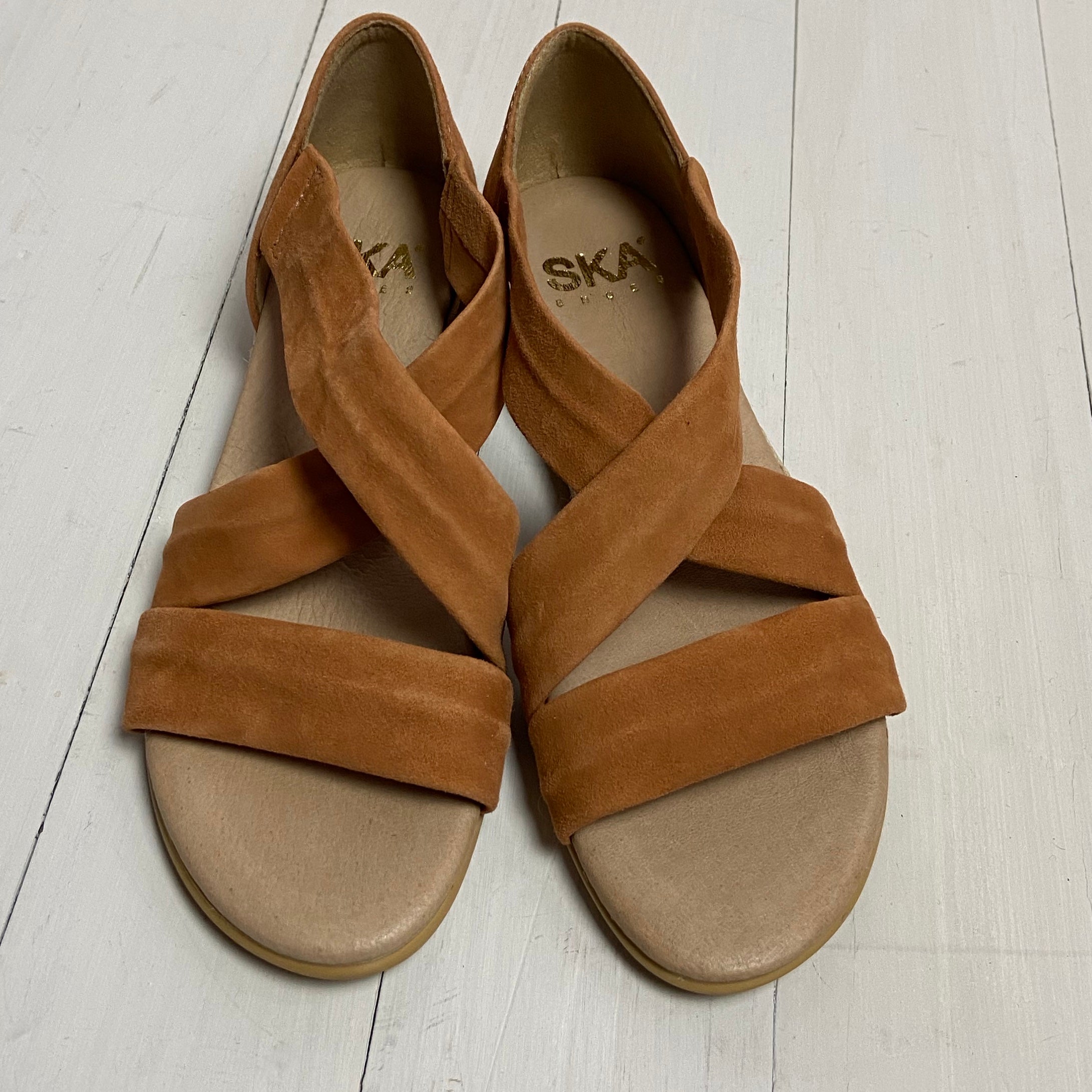 SKA Suede Tan Isabella Sandals - The Nancy Smillie Shop - Art, Jewellery & Designer Gifts Glasgow