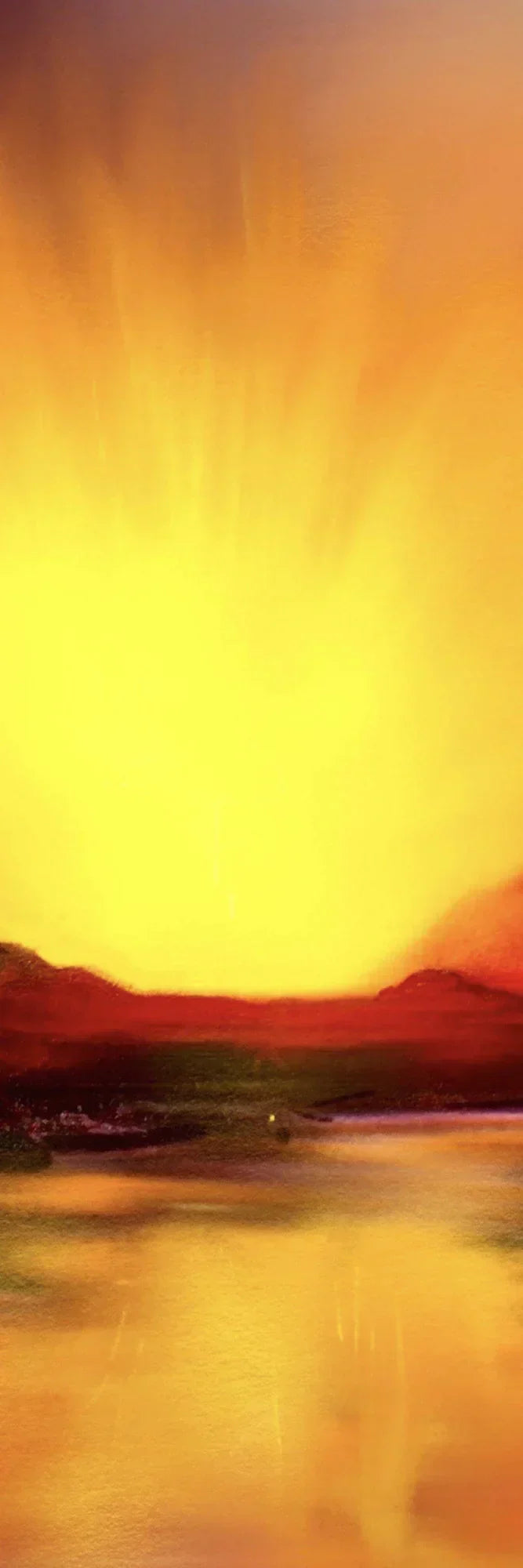 Vibrant Skye Sunset Triptych painting with orange hues over Scottish mountains