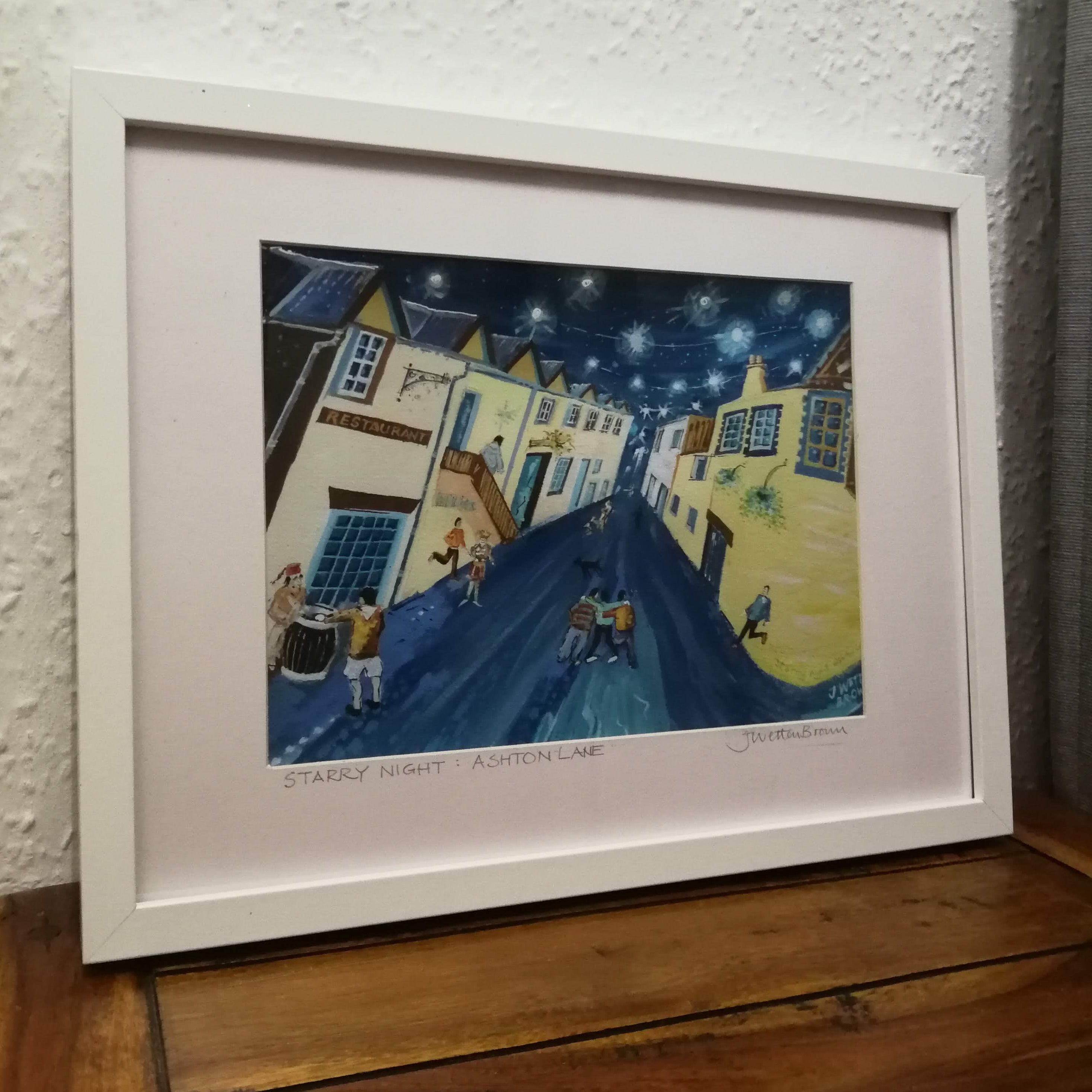 Starry Night Ashton Lane (Framed) - The Nancy Smillie Shop - Art, Jewellery & Designer Gifts Glasgow