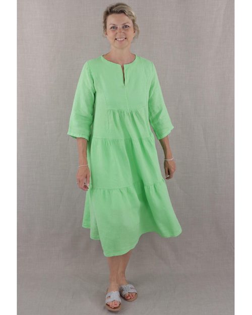 Summer Green Tiered Linen Midi Dress - The Nancy Smillie Shop - Art, Jewellery & Designer Gifts Glasgow