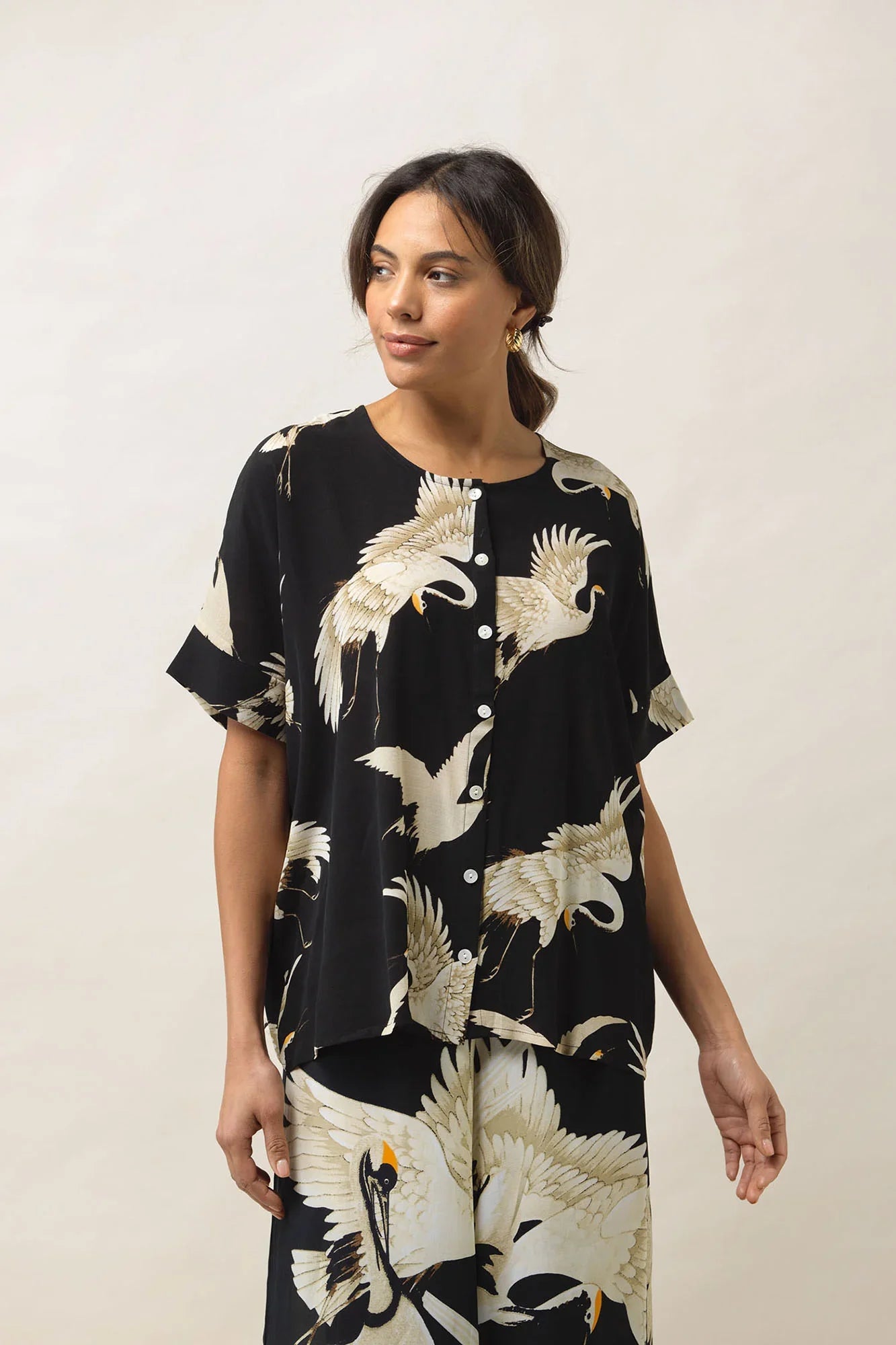 Tea Blouse Stork Black | The Nancy Smillie Shop - Art, Jewellery & Designer Gifts Glasgow Scotland