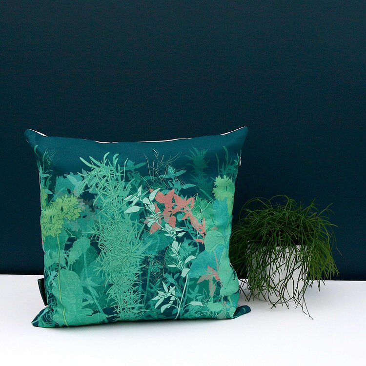 Teal Garden Cushion - The Nancy Smillie Shop - Art, Jewellery & Designer Gifts Glasgow