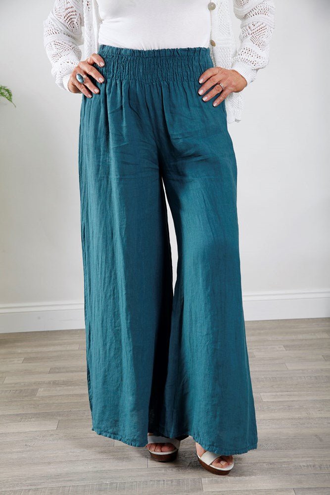 Teal Linen Palazzos - The Nancy Smillie Shop - Art, Jewellery & Designer Gifts Glasgow