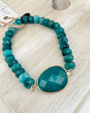 Teal Spirit Stone Bracelet with faceted teardrop gem
