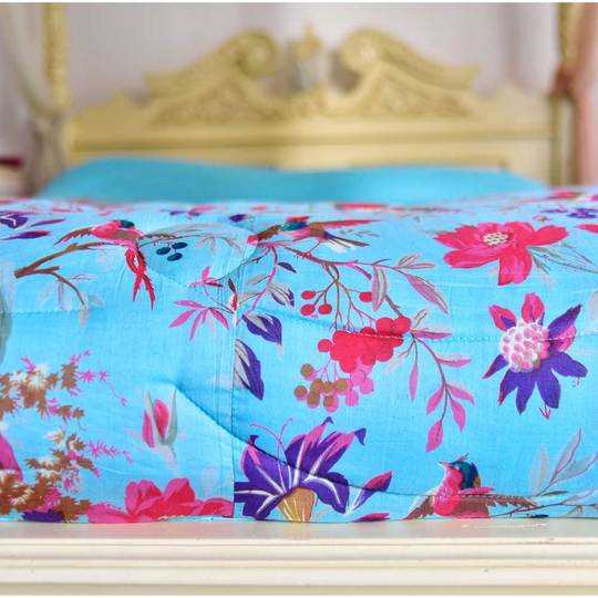 Turquoise Bird Design Double Quilted Throw - The Nancy Smillie Shop - Art, Jewellery & Designer Gifts Glasgow