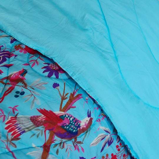 Turquoise Bird Design Double Quilted Throw - The Nancy Smillie Shop - Art, Jewellery & Designer Gifts Glasgow