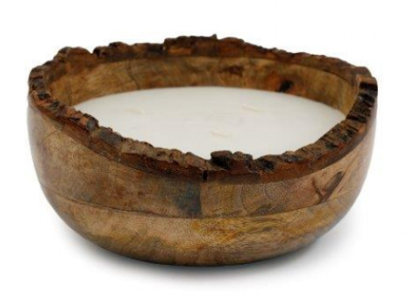 Rustic wooden bowl with uneven rim in warm brown tones for Wooden Candle Large
