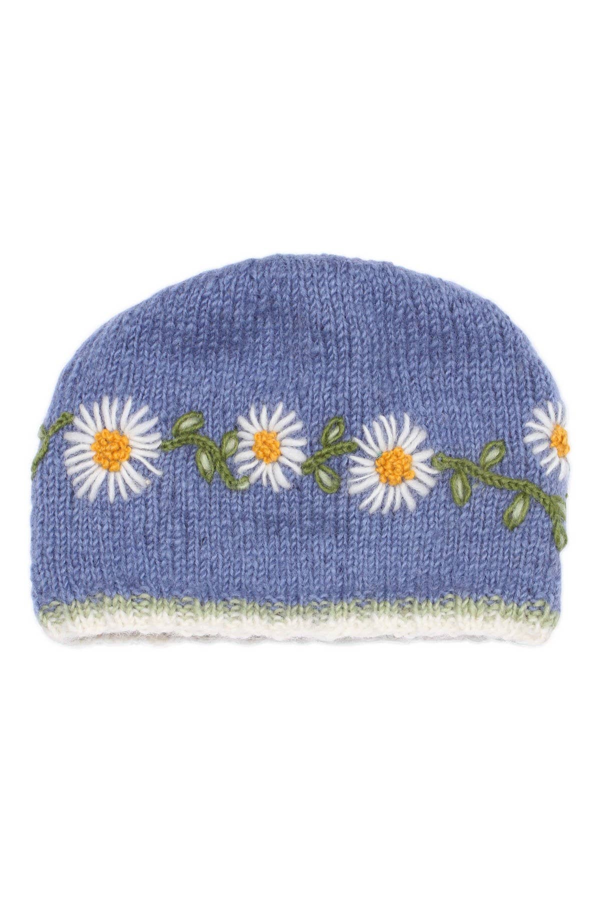 Daisy Chain - Blue Fleece Lined Knit Wool Winter Beanie Hat: Jacaranda