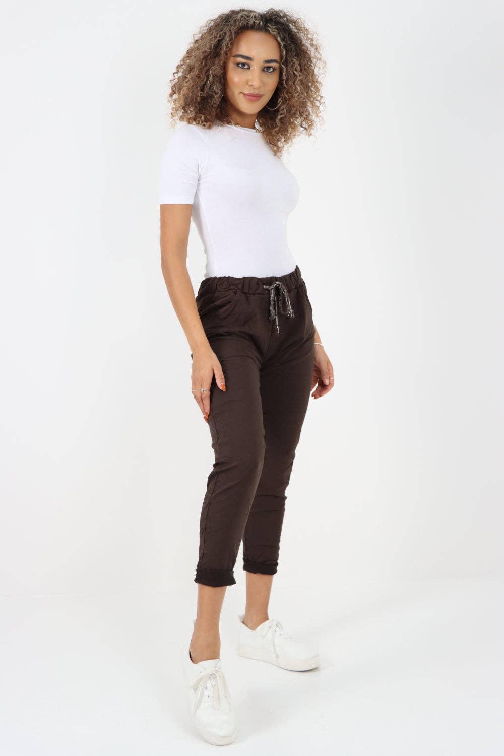 Womens Plain Magic Pants Italian Multi Colours: Beige / One Size (UK 10-14)