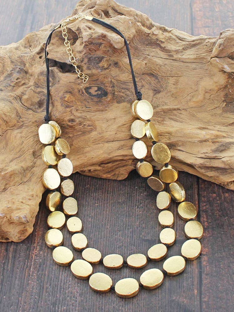 KH1613G DOUBLE STRAND OVAL DISC NECKLACE