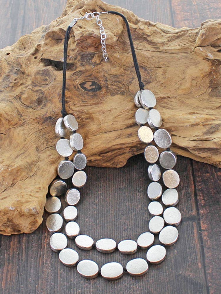 KH1613S DOUBLE STRAND OVAL DISC NECKLACE
