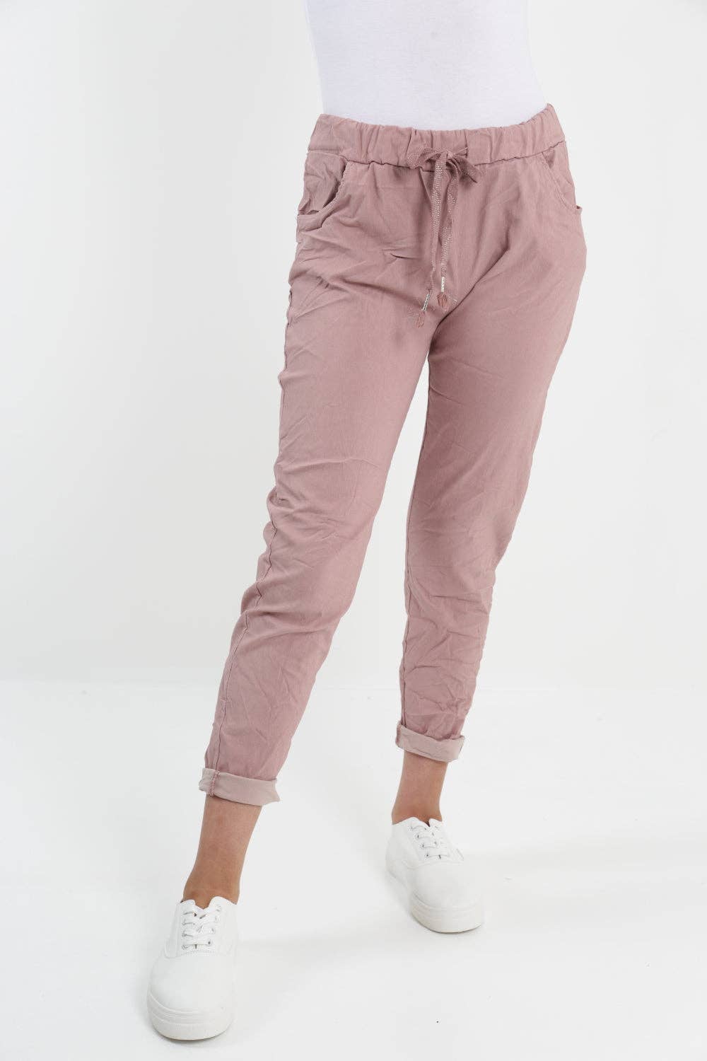 Womens Plain Magic Pants Italian Multi Colours: Beige / One Size (UK 10-14)