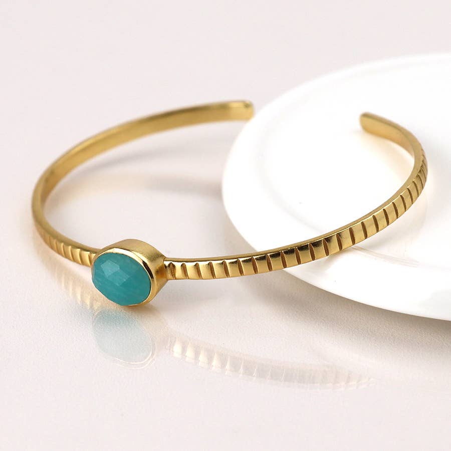 Luxury Gold Plated Amazonite Bangle: Green/Gold
