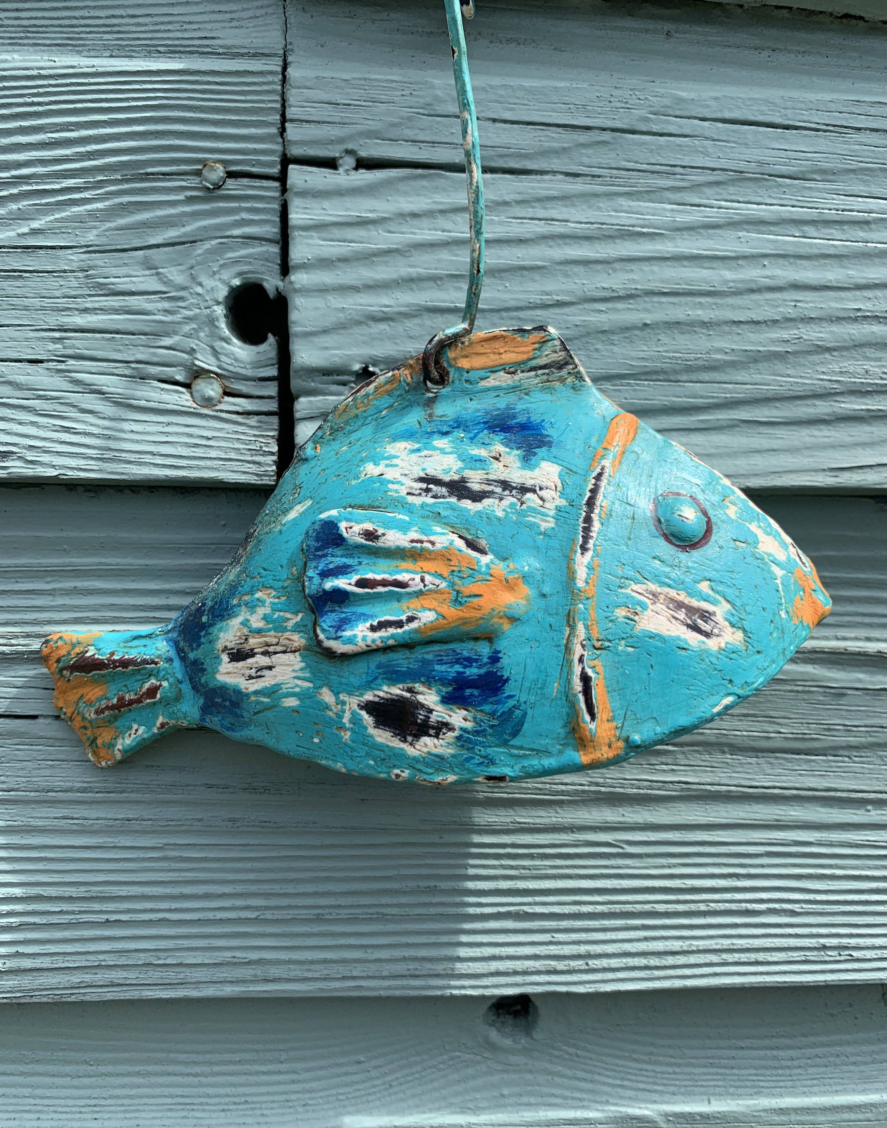 Hooked Turquoise Iron Fish