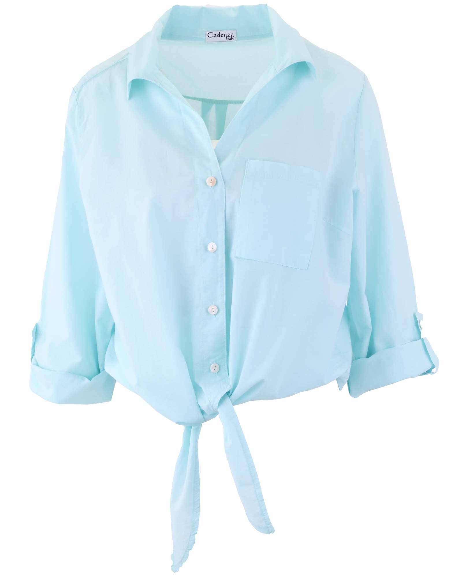 Cotton Tie Front Shirt: Sky