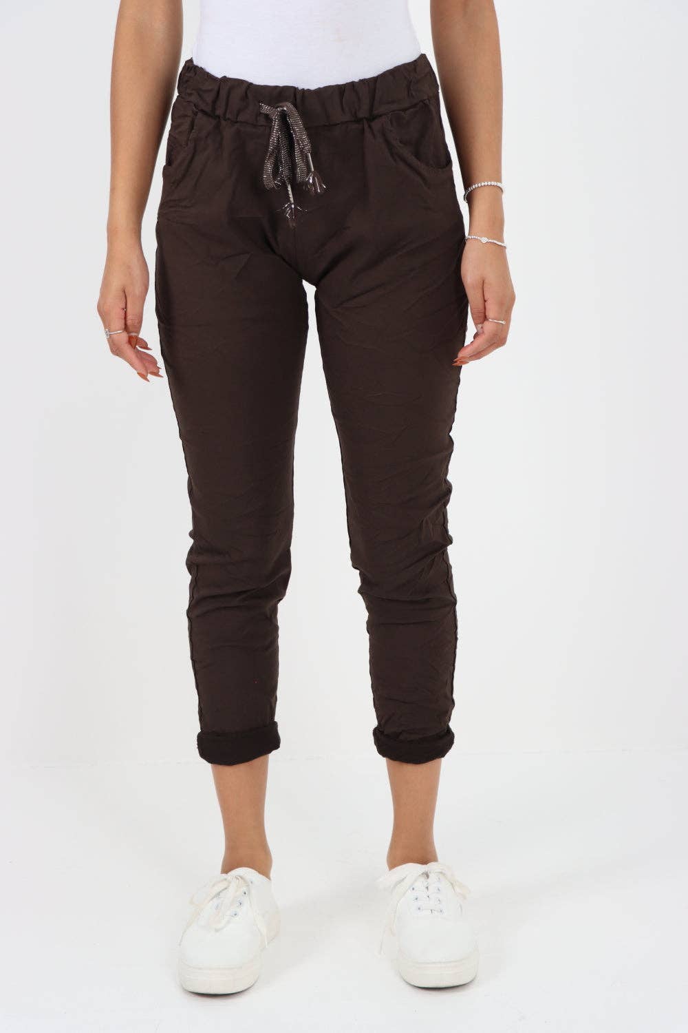 Womens Plain Magic Pants Italian Multi Colours: Beige / One Size (UK 10-14)