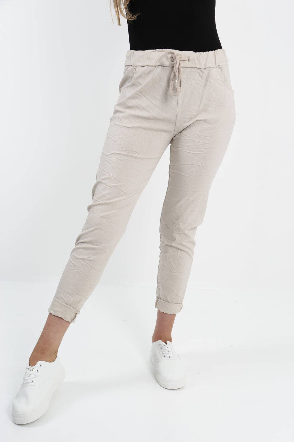 Womens Plain Magic Pants Italian Multi Colours: Beige / One Size (UK 10-14)