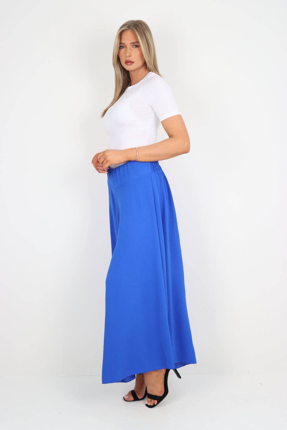 Italian Plain Palazzo Trousers: Beige / One Size (UK 10-24)