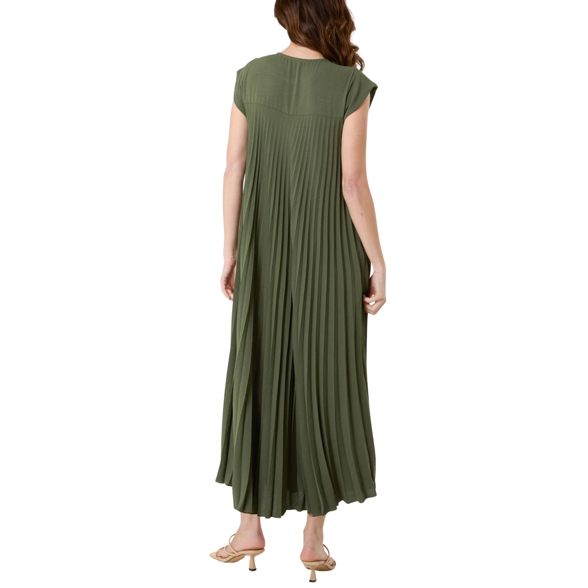 Khaki pleated Maxi Dress