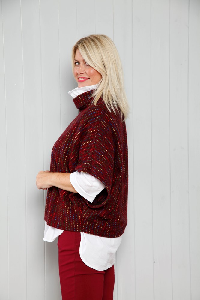 Plum Fleck Cowl Poncho Top