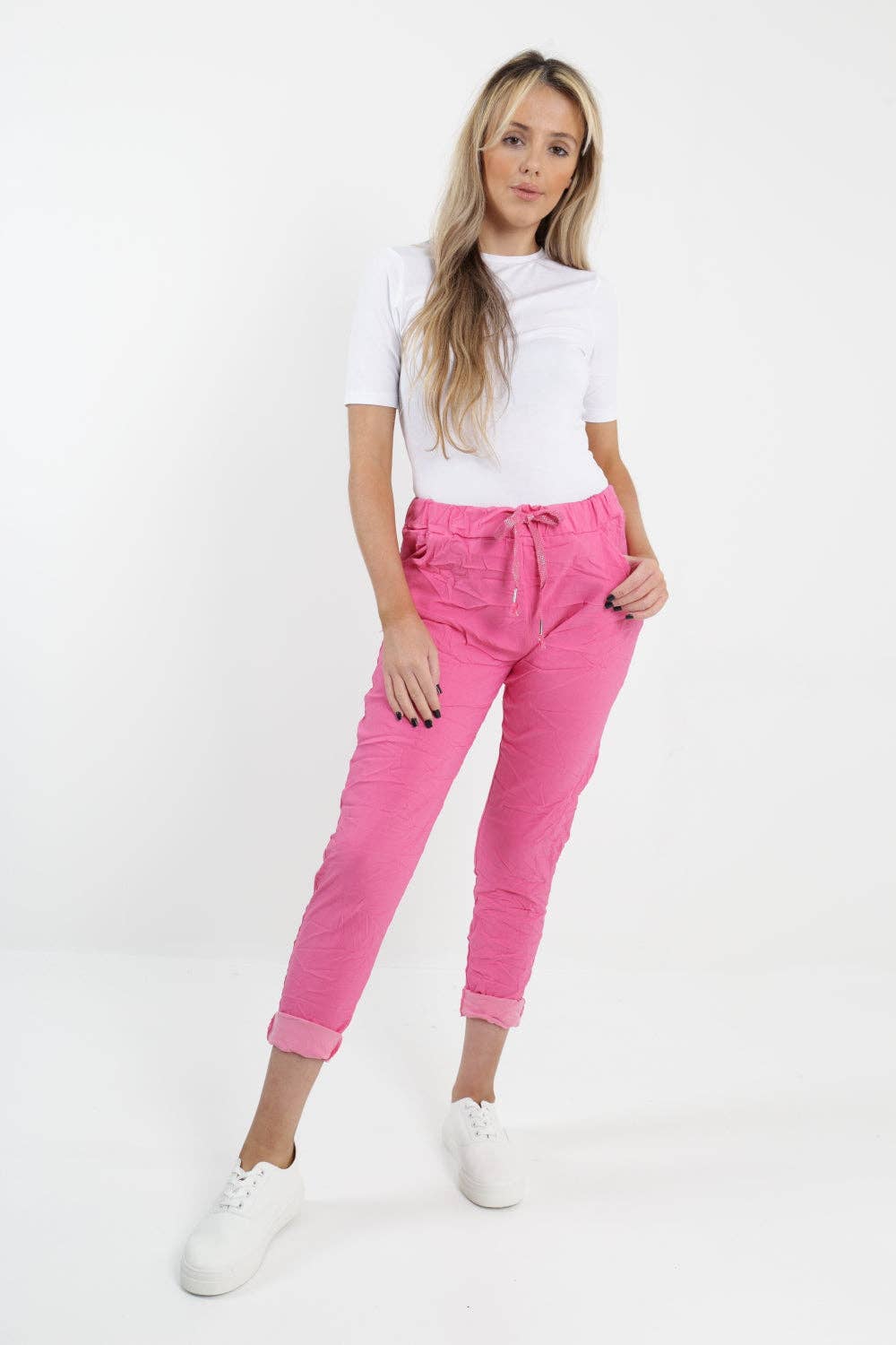Womens Plain Magic Pants Italian Multi Colours: Beige / One Size (UK 10-14)