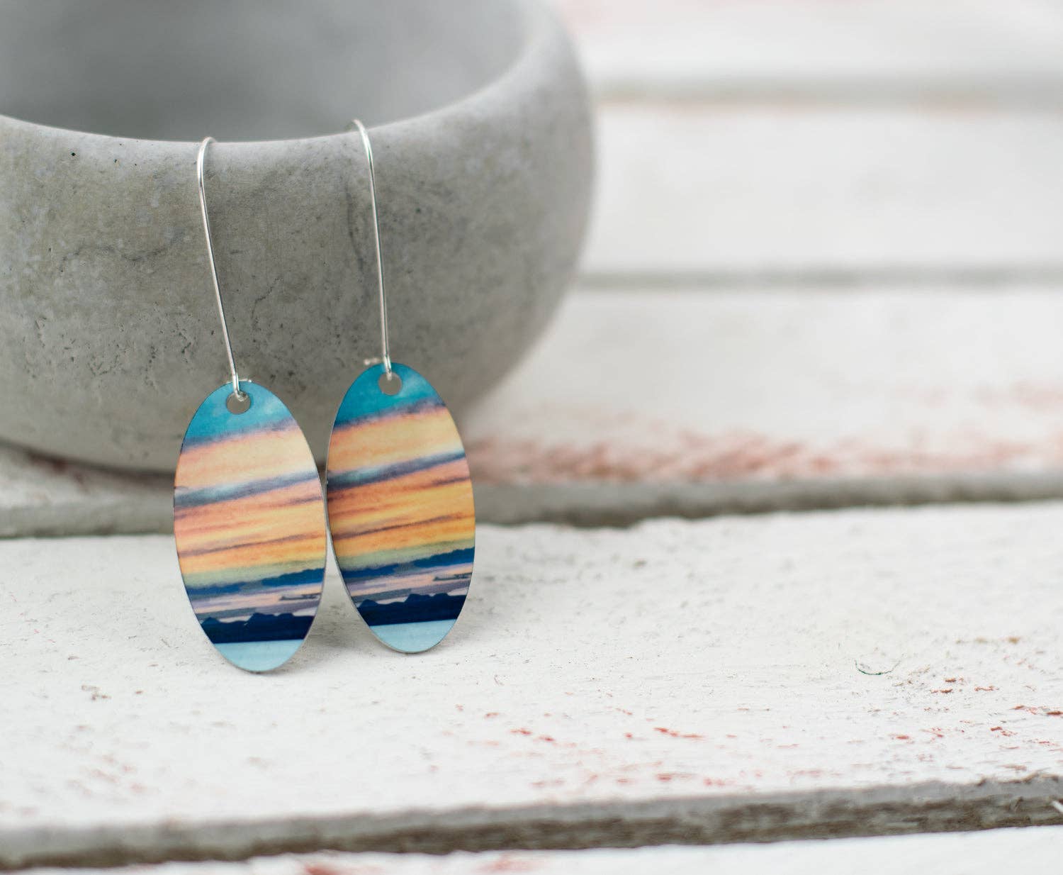 Western Isles from Trotternish Isle of Skye Aluminium and Silver Earrings