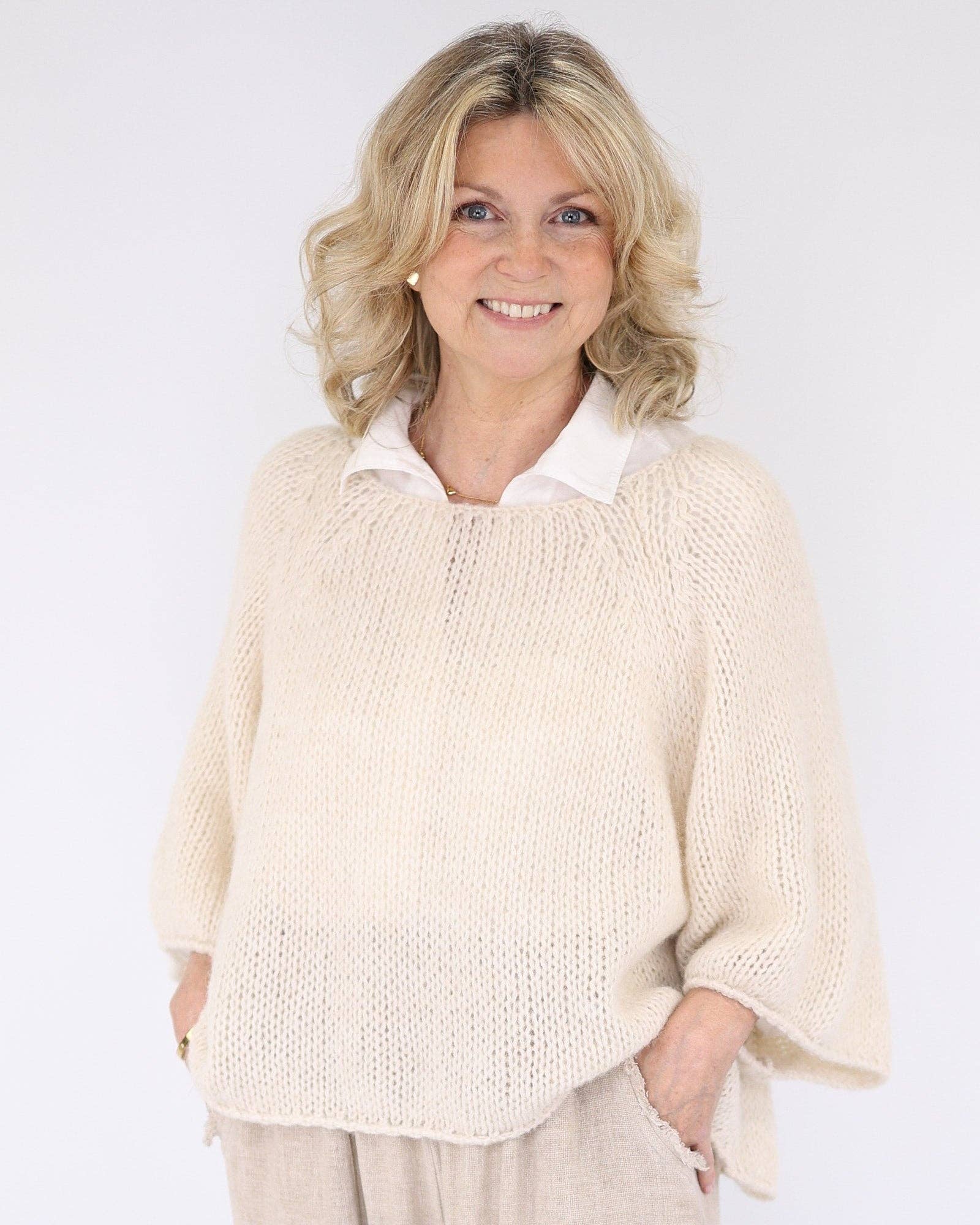 Alpaca Blend Swing Jumper: Cream