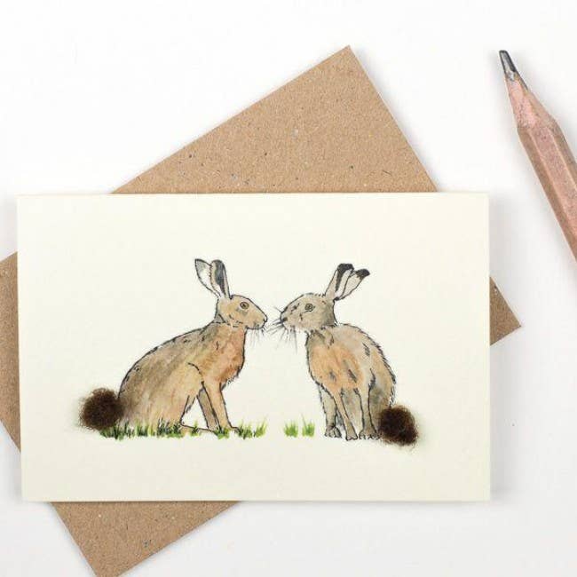 Hares Mini Card with Wool Finish | 3D Greeting Card
