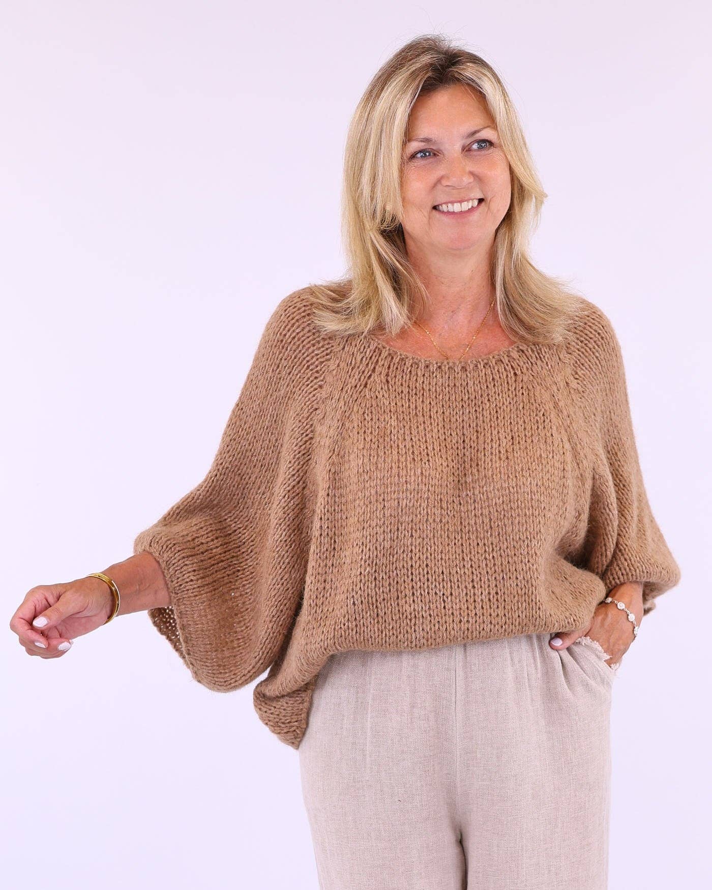 Alpaca Blend Swing Jumper: Cream