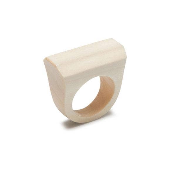 Rectangular wooden ring - White wood: Medium