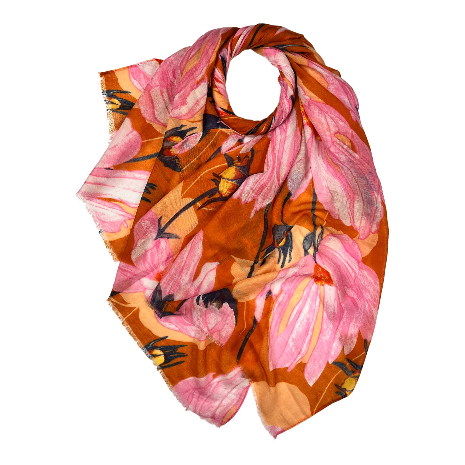 Lightweight scarf with daisy flower print: Grey Yellow