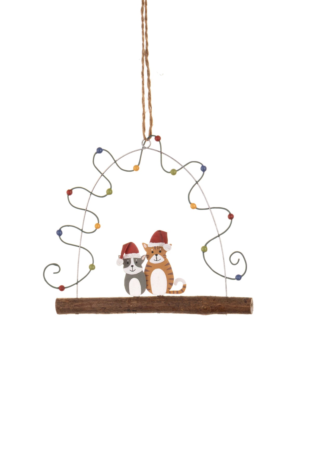 Duo of Cats in Fairy Lights on a Hanging Stick