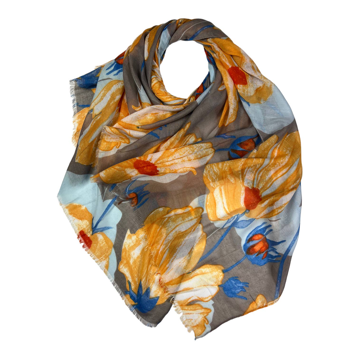 Lightweight scarf with daisy flower print: Grey Yellow