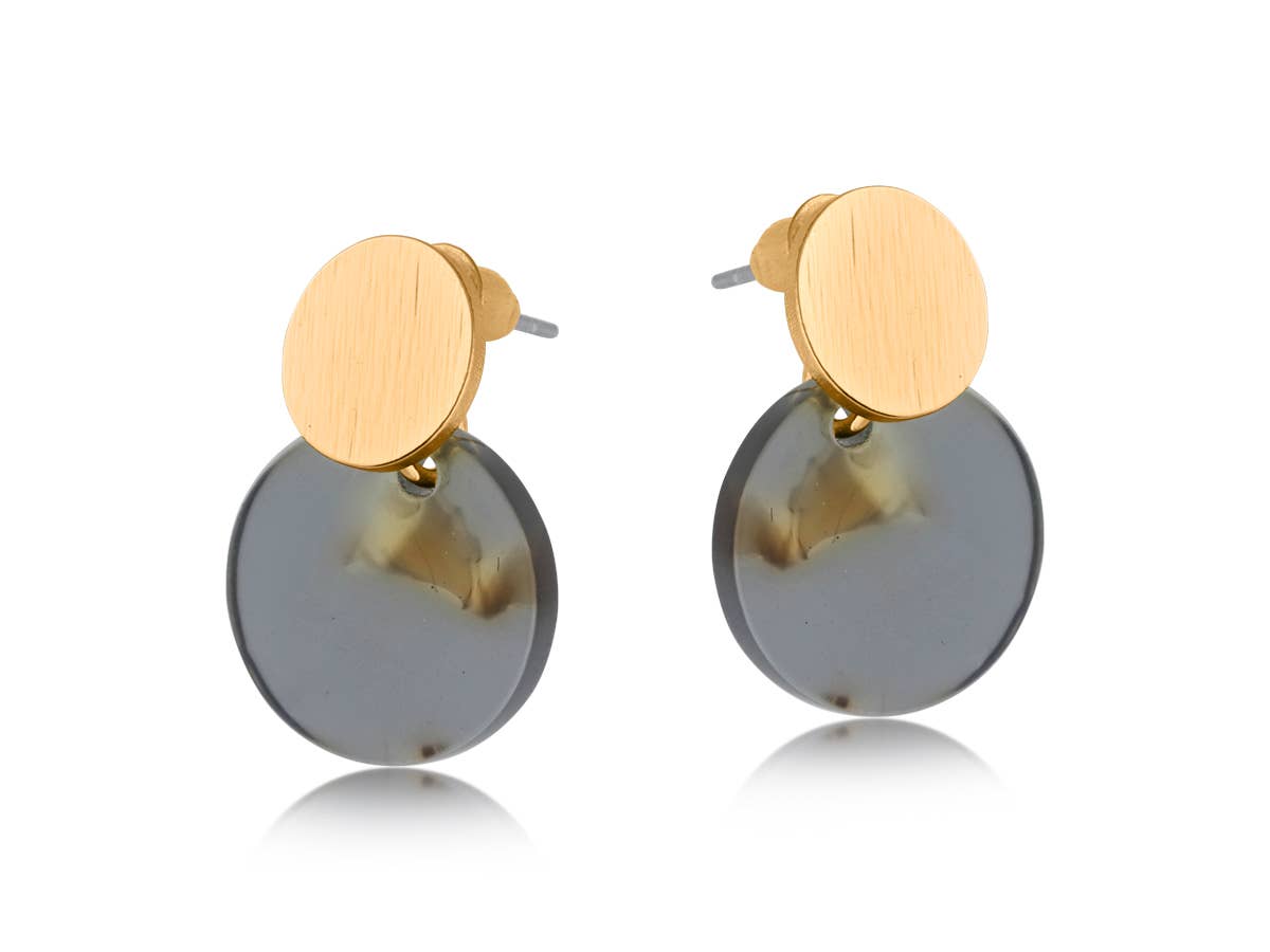 OLIVIA SMALL DISC AND METAL EARRINGS: GREY