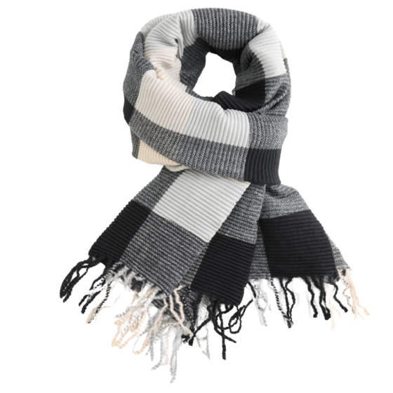 Black Pleated Tartan Scarf