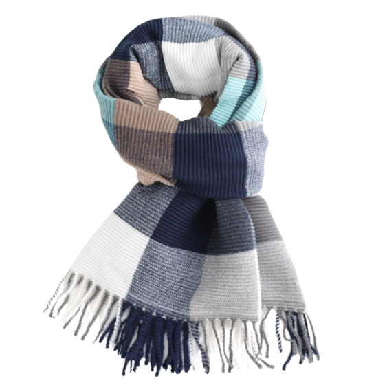 Blue Pleated Tartan Scarf