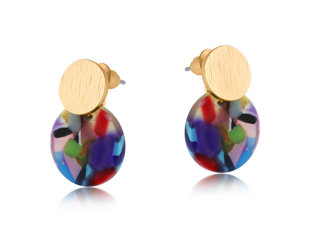 HOPE METAL AND RESING SMALL DISC EARRINGS: BLUE/BLACK