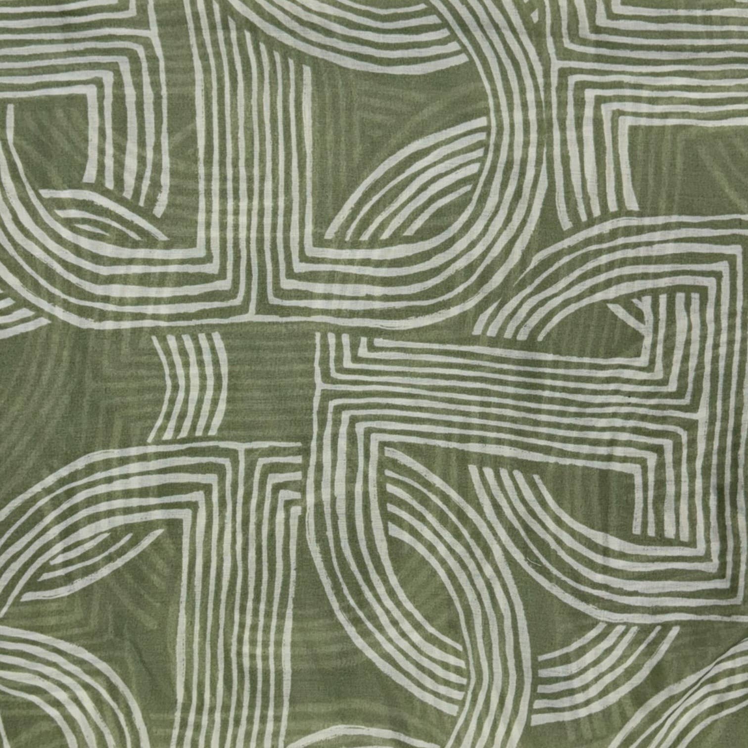 Abstract Line Print Tassel Scarf: Sage