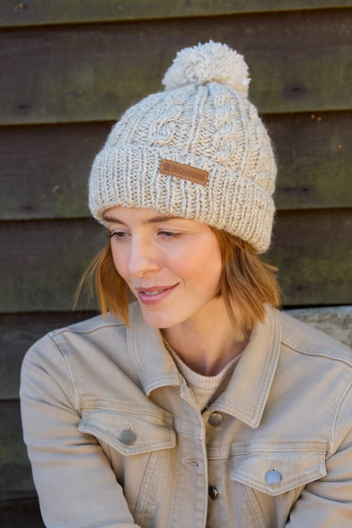 Chamonix - Cable Knit Sherpa Lined Wool Winter Bobble Hat Oatmeal: Oatmeal