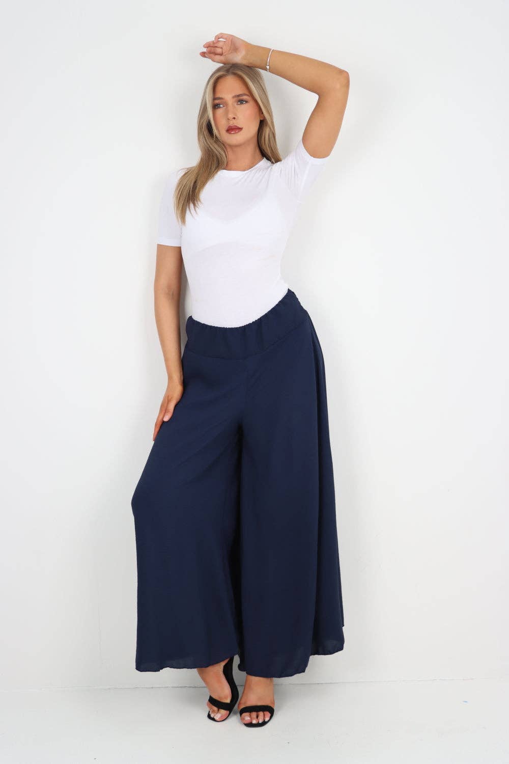 Italian Plain Palazzo Trousers: Beige / One Size (UK 10-24)