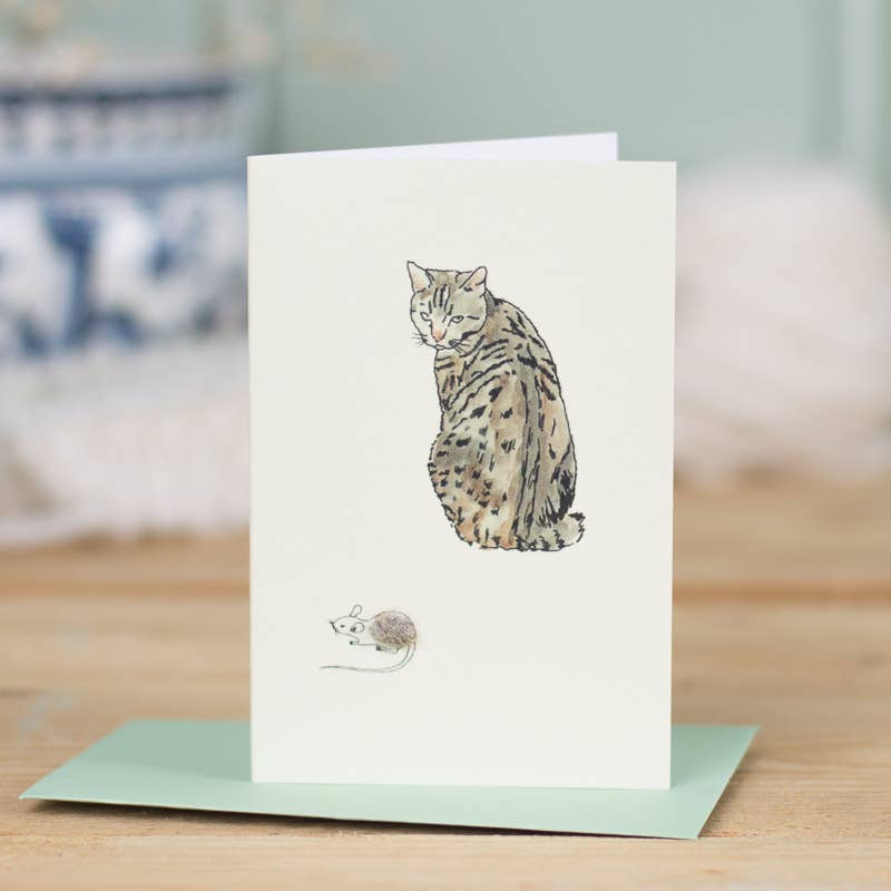 Cat & Mouse hand finished Mini card | Wool detail