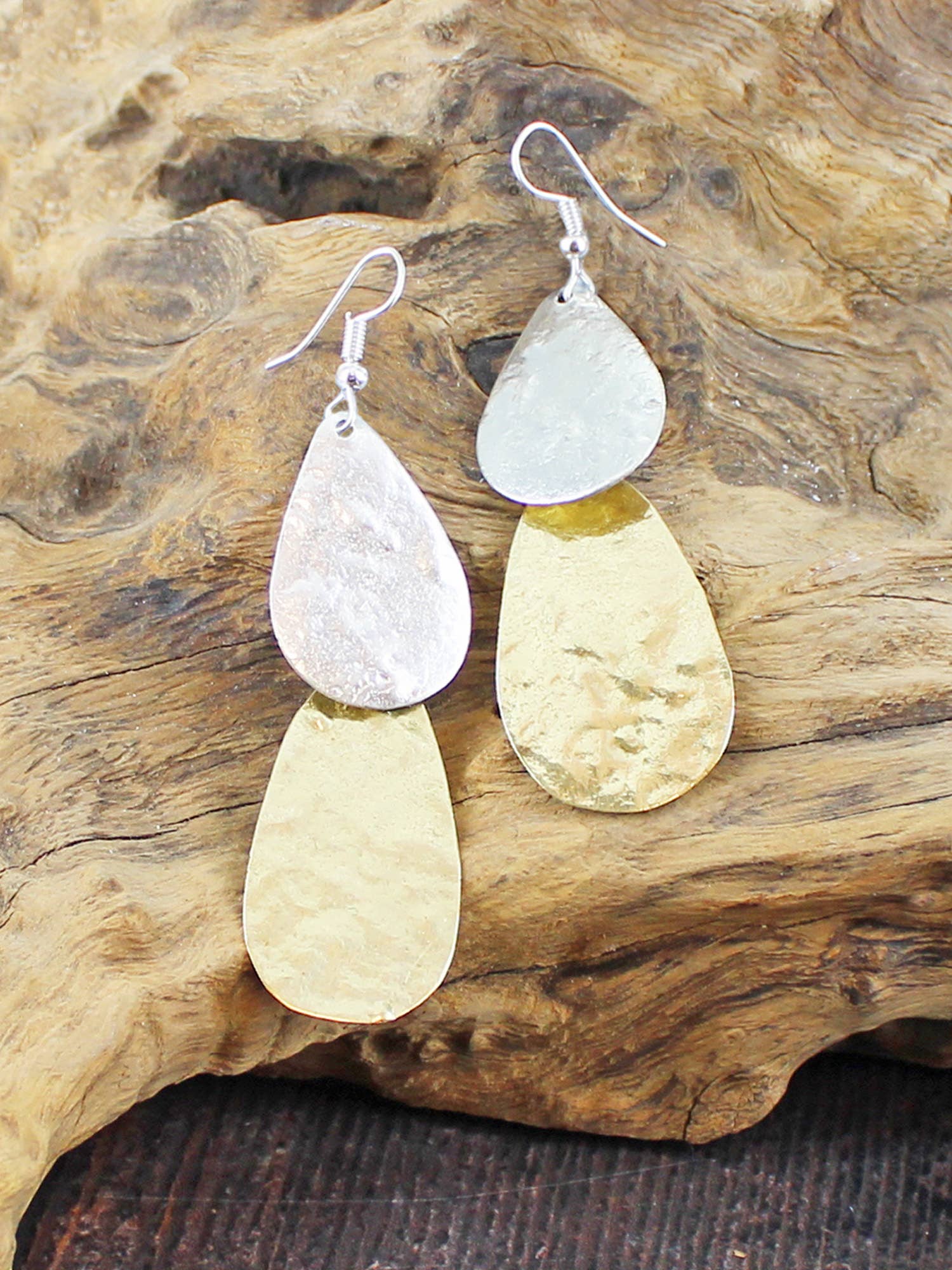 DOUBLE BEATEN TEARDROP EARRINGS
