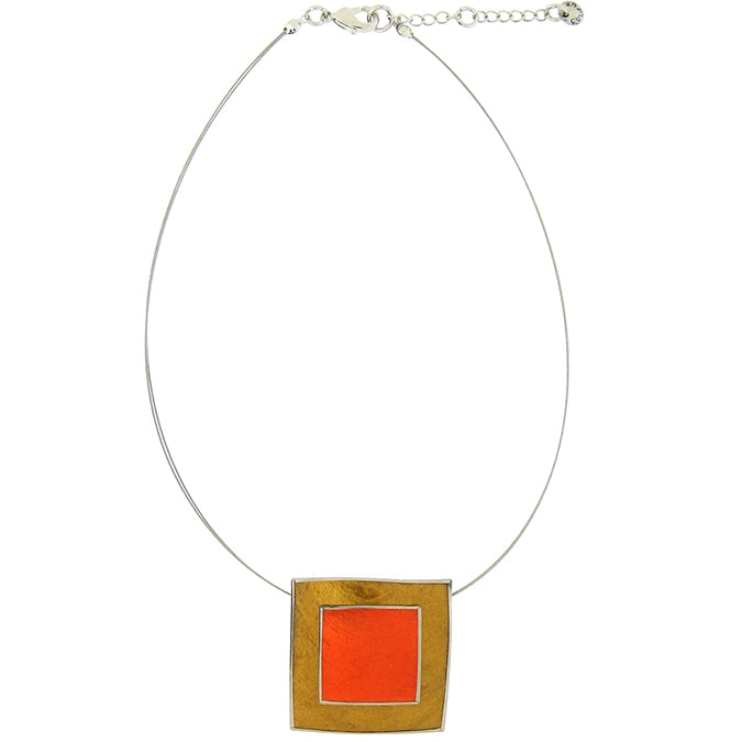 Ochre double square on wire pendant