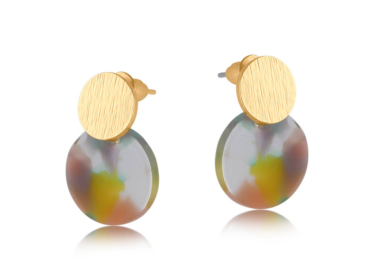 HOPE METAL AND RESING SMALL DISC EARRINGS: RED/ORANGE/LILAC