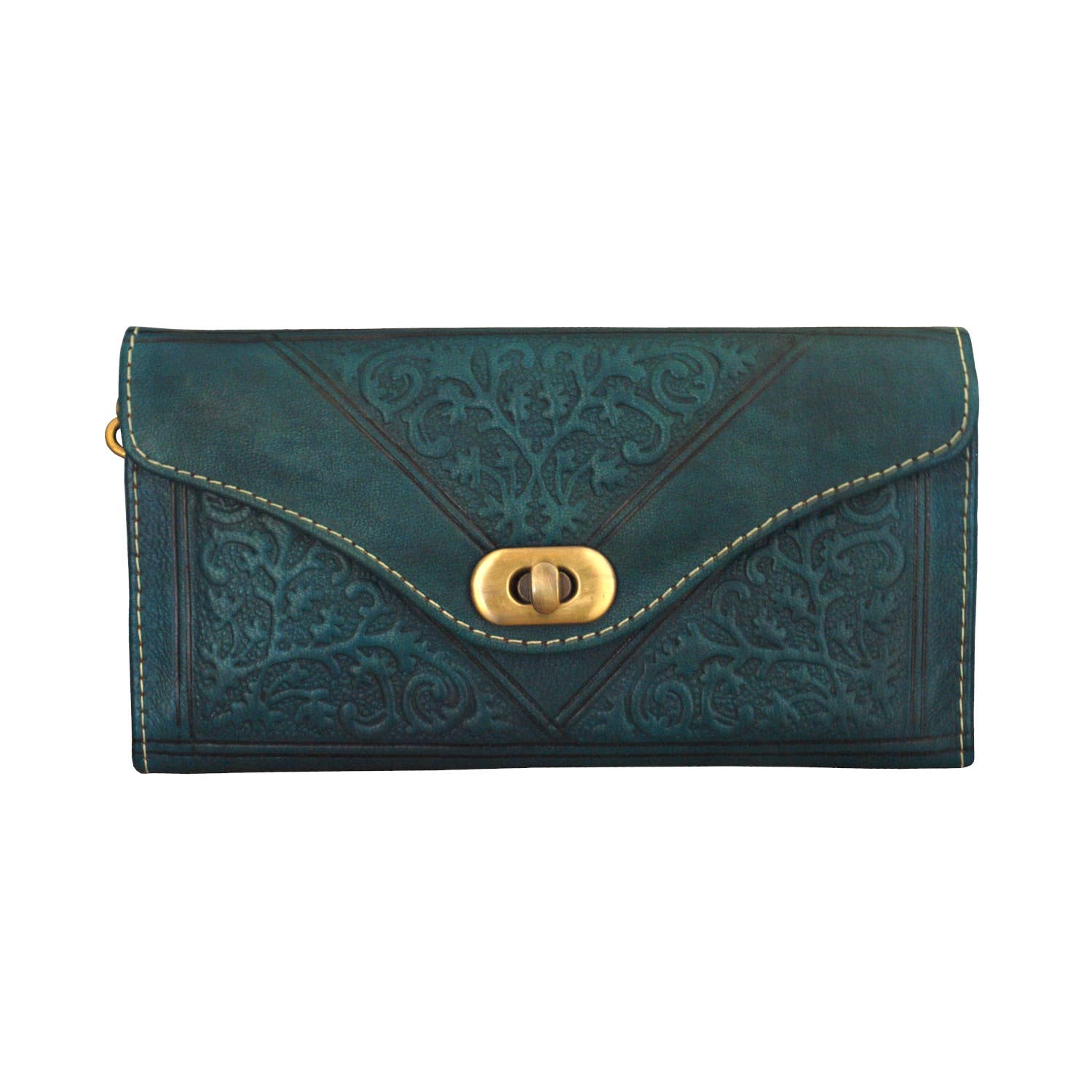 Large Leather Ladies Tri-Fold Purse: Red