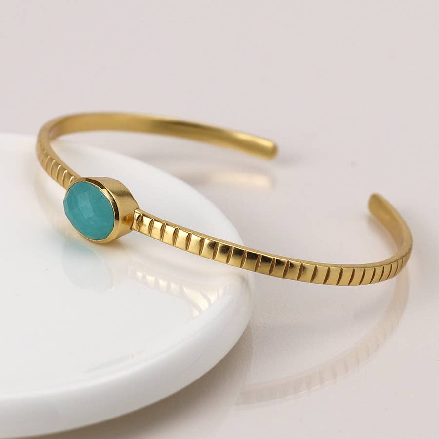 Luxury Gold Plated Amazonite Bangle: Green/Gold